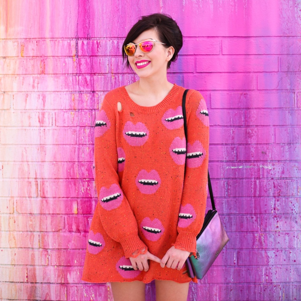 Wildfox Women's Orange and Pink Jumper